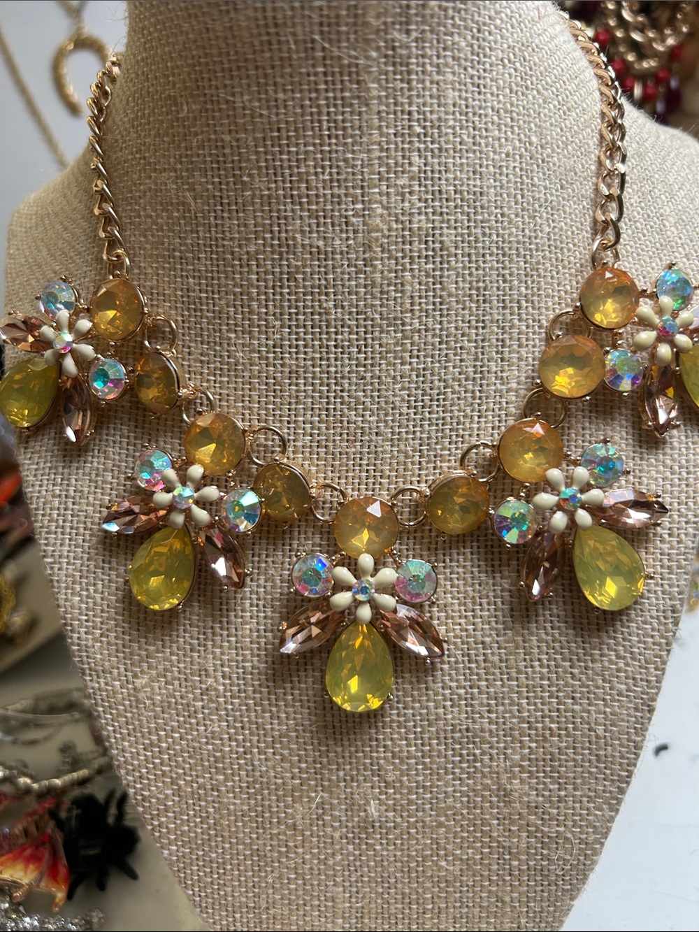Gold-Tone Yellow Floral Crystal Statement Necklace